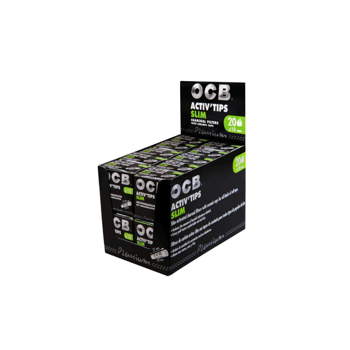 OCB Premium Activ'Tips Slim, Schwarz, 7mm a 10 Stk.| 20 Boxen