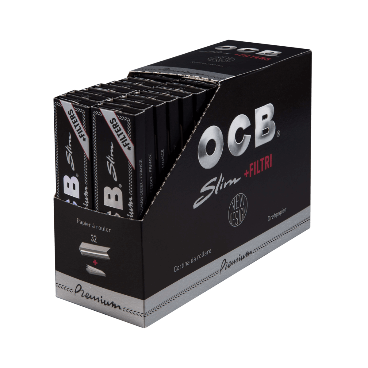 OCB Premium Long Slim + Tips, Schwarz a 32 Blatt/Tips | 32 Hefte