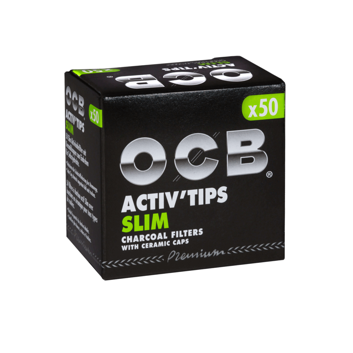 OCB Premium Activ’Tips Slim, Schwarz, 7 mm a 50 St. | 10 Boxen