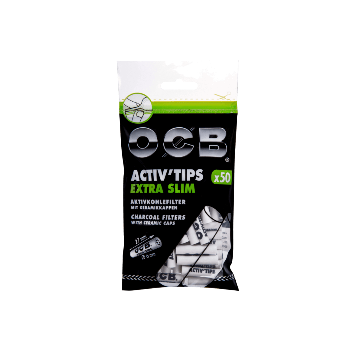 OCB Premium Activ’Tips Extra Slim, Schwarz, 6 mm a 50 St.| 20 Beutel