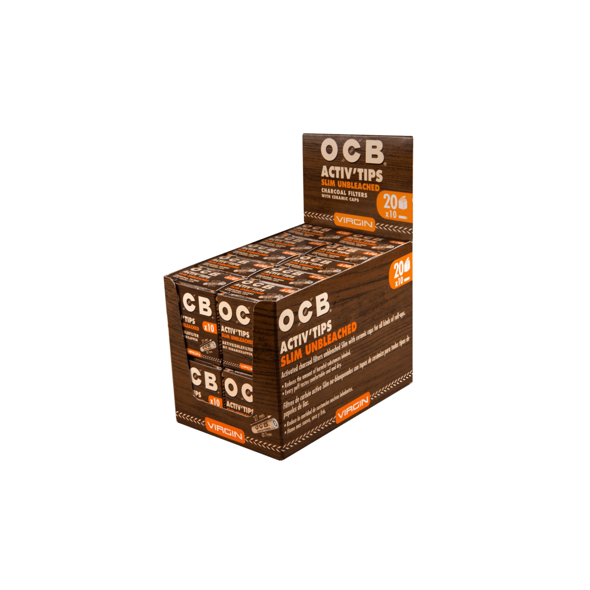OCB Virgin Unbleached Activ'Tips Slim, 7 mm a 10 St.| 20 Boxen