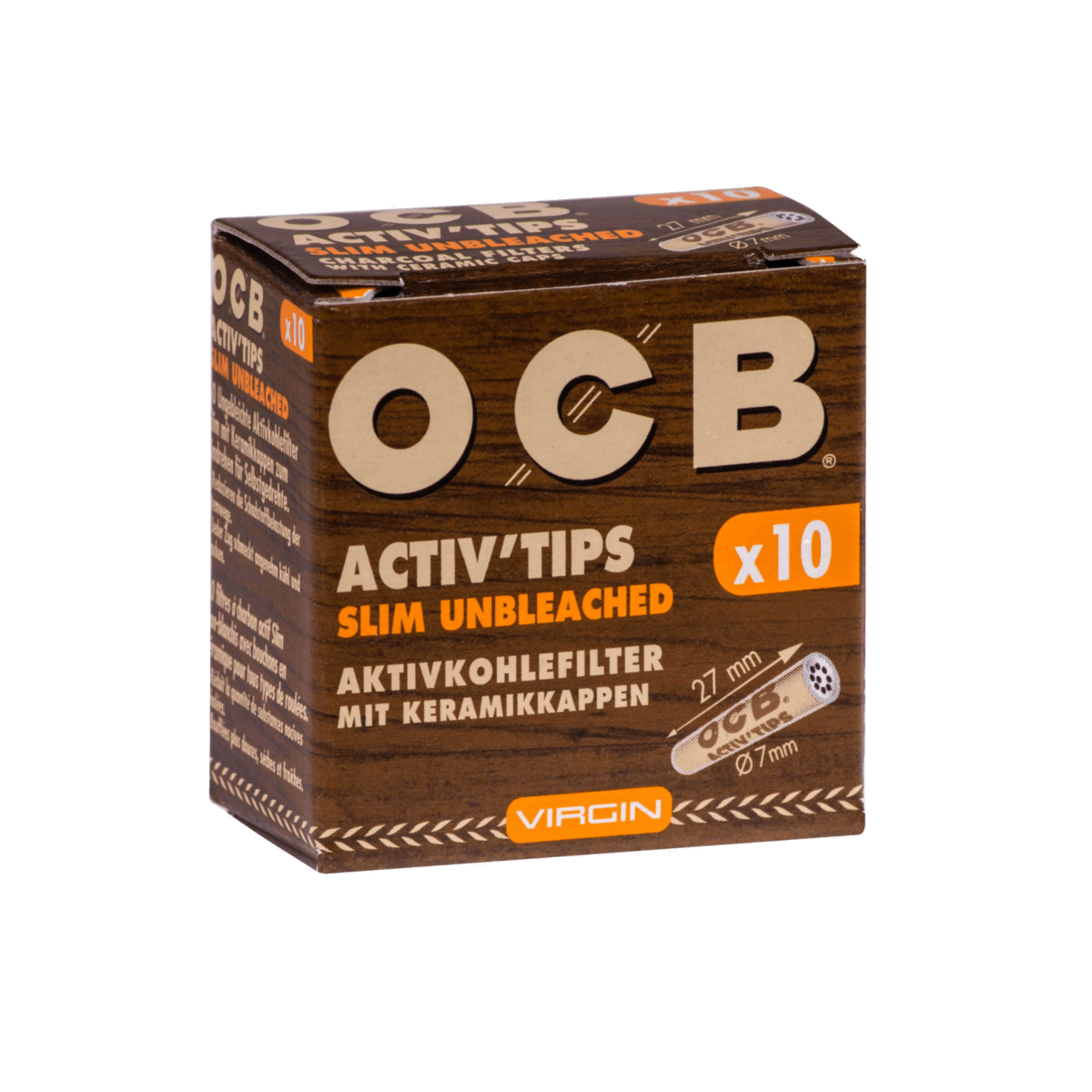 OCB Virgin Unbleached Activ'Tips Slim, 7 mm a 10 St.| 20 Boxen