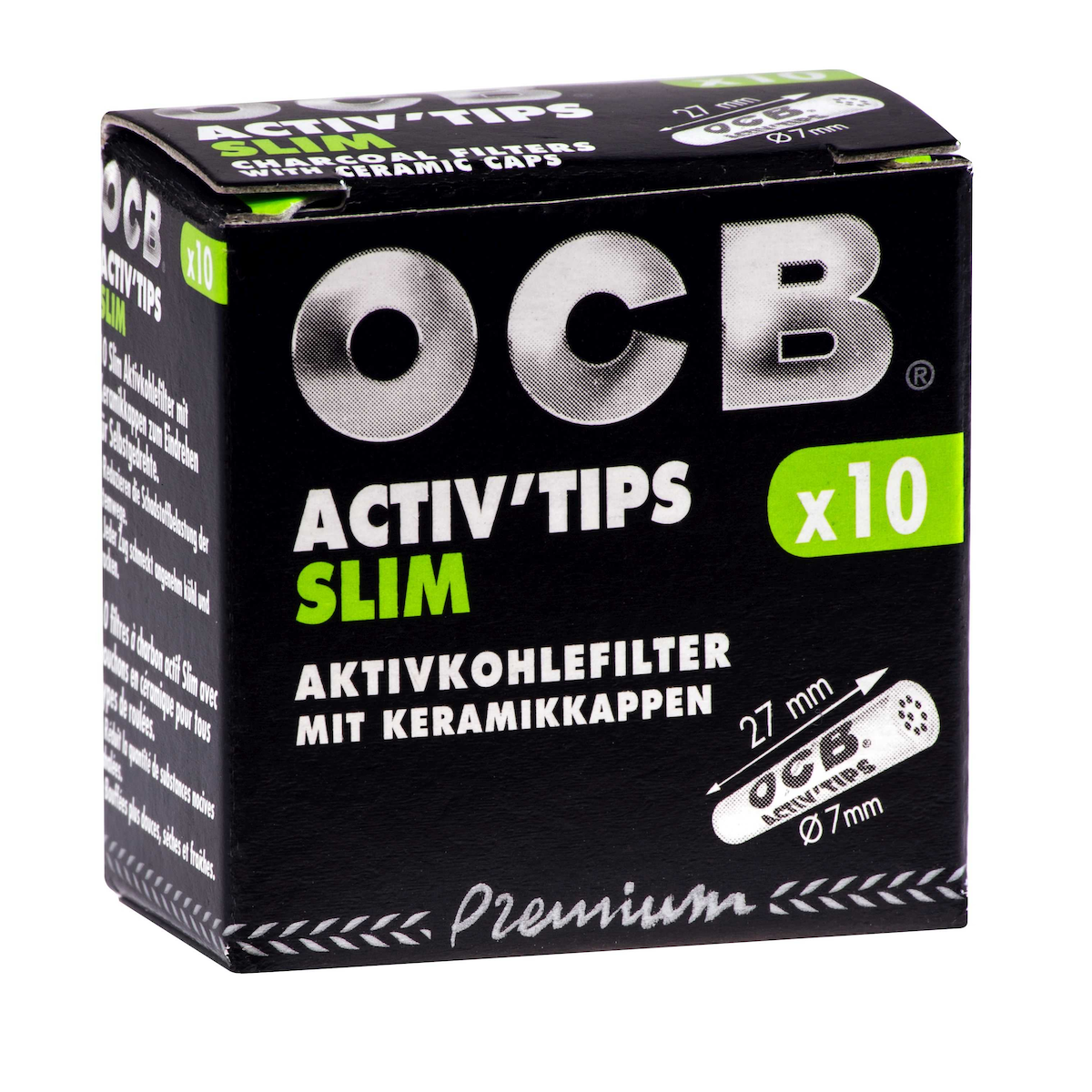 OCB Premium Activ'Tips Slim, Schwarz, 7mm a 10 Stk.| 20 Boxen