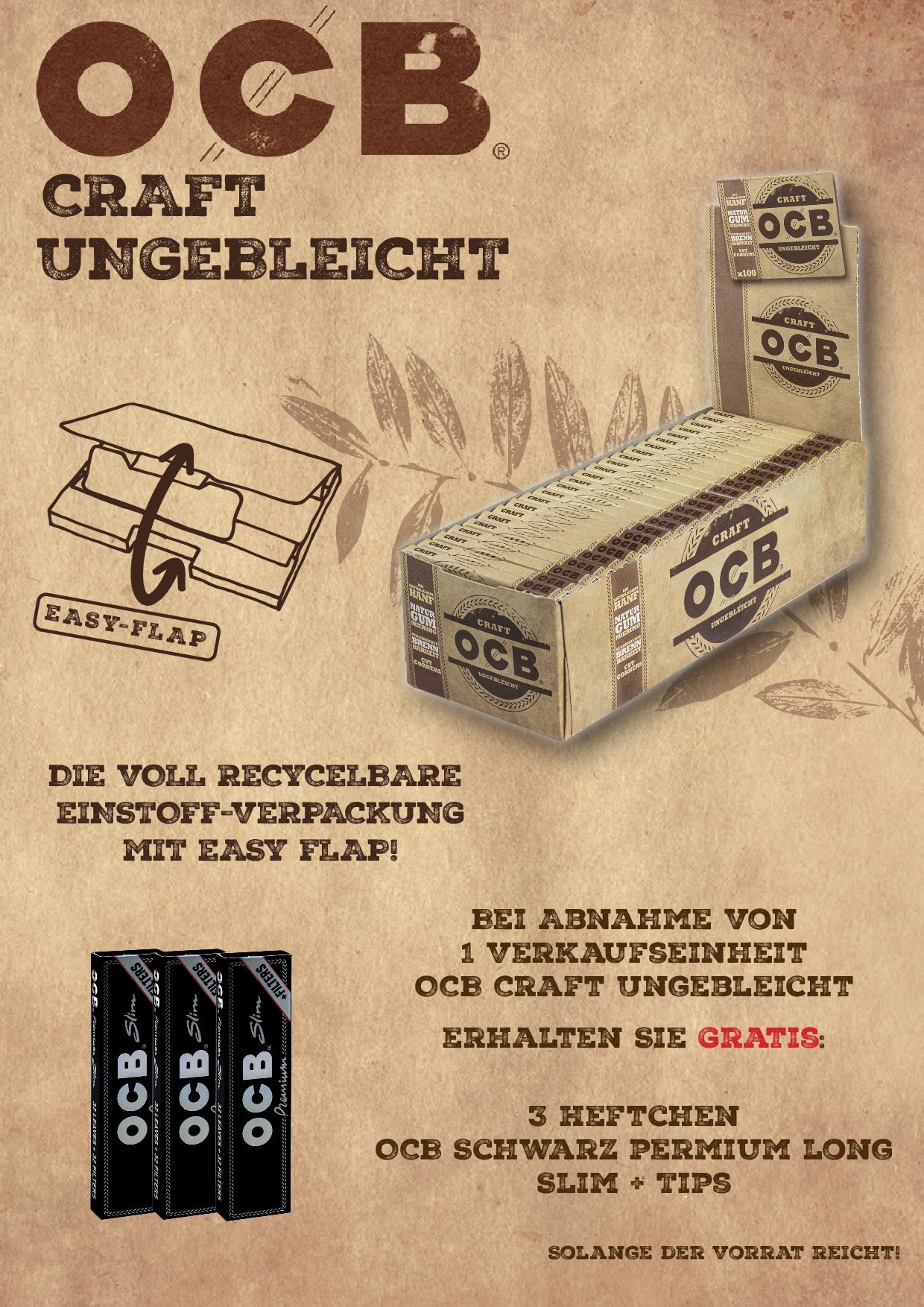 OCB Craft Double, Kurz Doppel, Regular Short, Ungebleicht a 100 Blatt | 25 Hefte