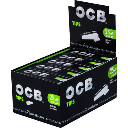 OCB Premium Filter-Tips, Schwarz, Vorperforiert a 50 Tips | 25 Hefte