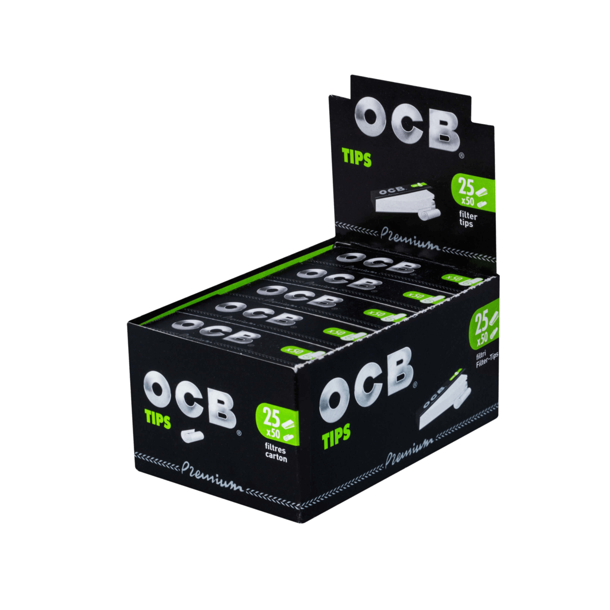 OCB Premium Filter-Tips, Schwarz, Vorperforiert a 50 Tips | 25 Hefte