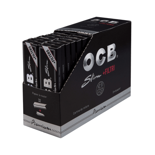 OCB Premium Long Slim + Tips, Schwarz a 32 Blatt/Tips | 32 Hefte