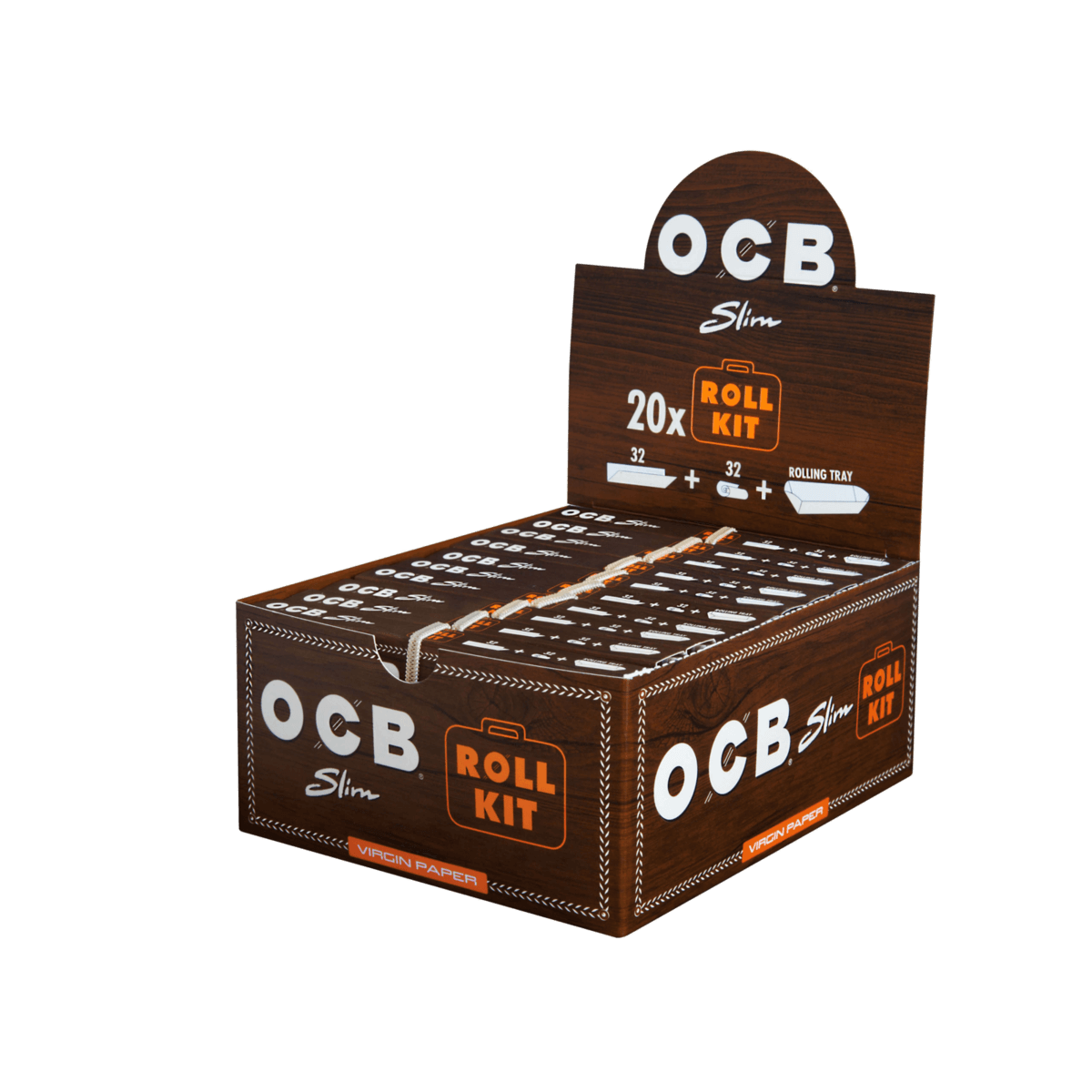 OCB Virgin Unbleached Slim Paper, Roll Kit to Go a 32 Blatt/Tips | 20 Hefte