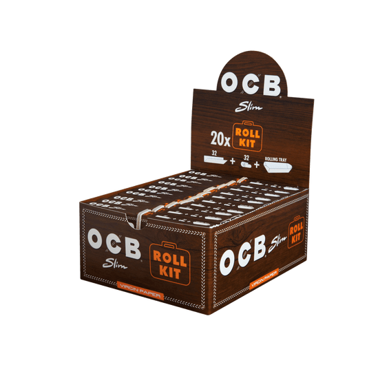 OCB Virgin Unbleached Slim Paper, Roll Kit to Go a 32 Blatt/Tips | 20 Hefte