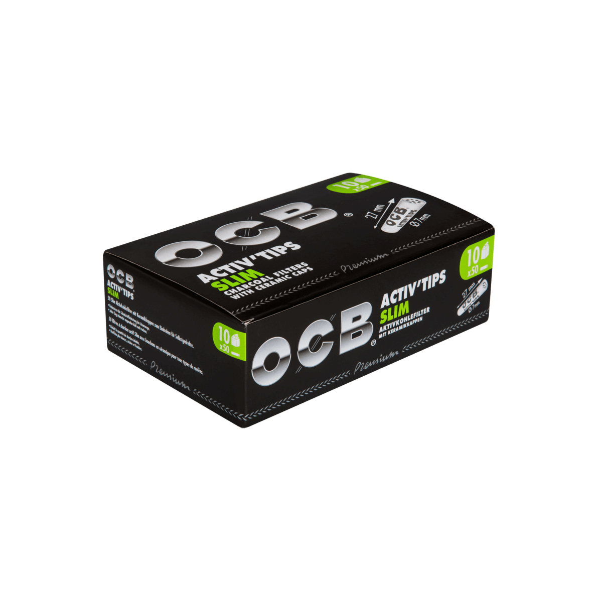OCB Premium Activ’Tips Slim, Schwarz, 7 mm a 50 St. | 10 Boxen
