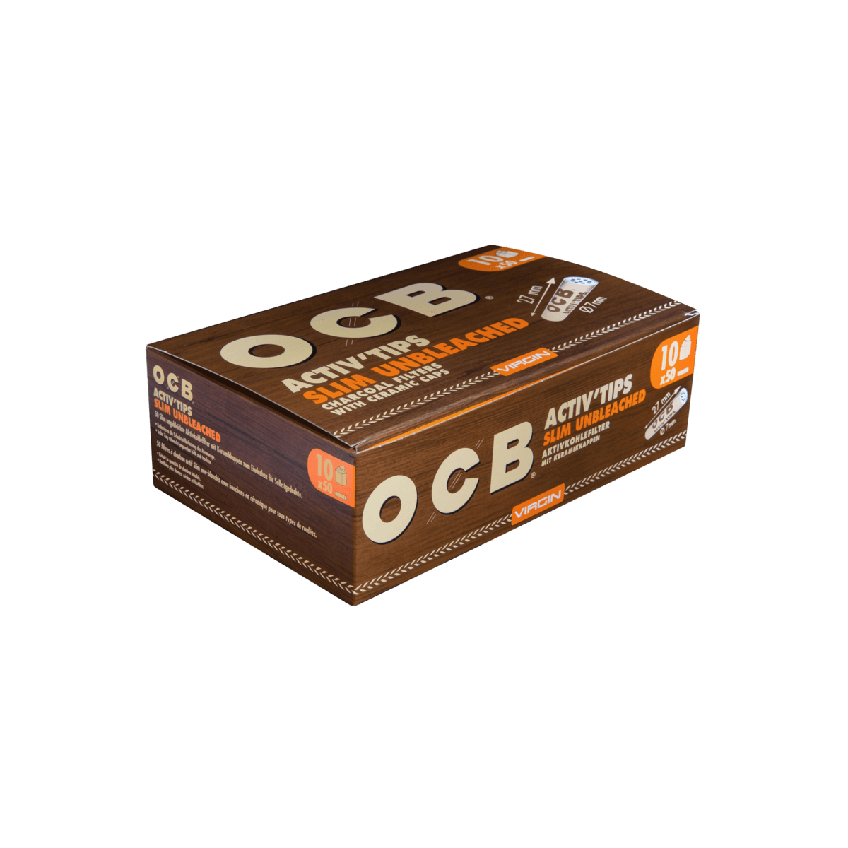 OCB Virgin Unbleached Activ’Tips Slim, 7 mm a 50 St.| 10 Boxen