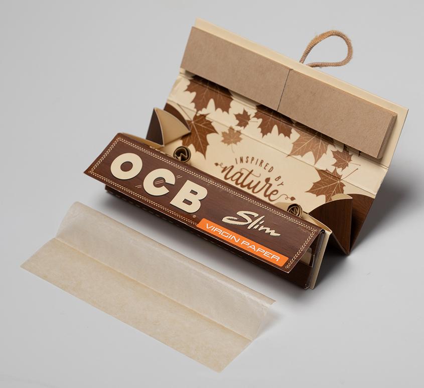 OCB Virgin Unbleached Slim Paper, Roll Kit to Go a 32 Blatt/Tips | 20 Hefte