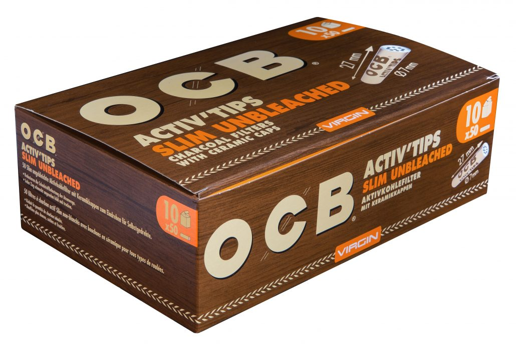 OCB Virgin Unbleached Activ’Tips Slim, 7 mm a 50 St.| 10 Boxen