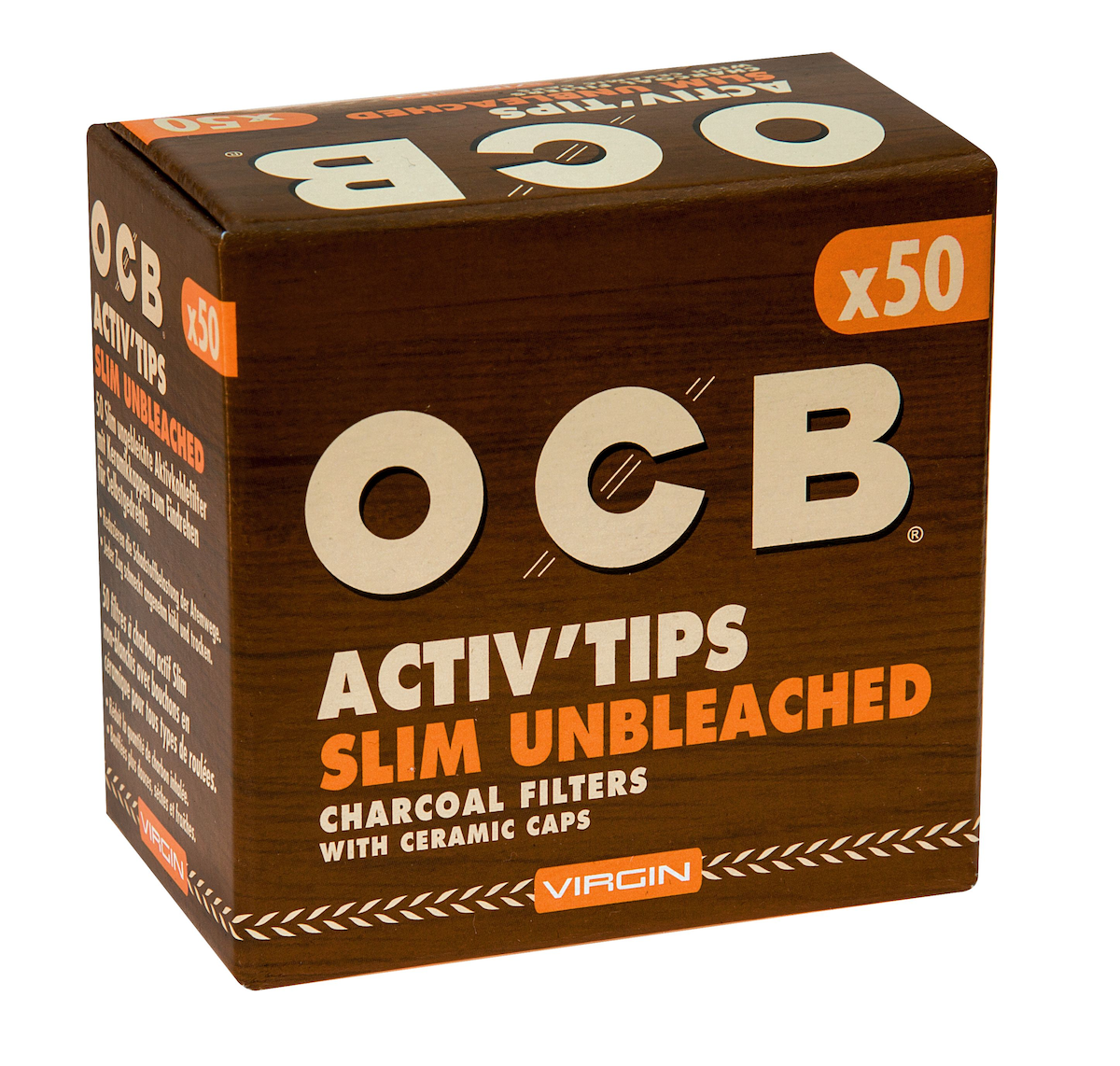 OCB Virgin Unbleached Activ’Tips Slim, 7 mm a 50 St.| 10 Boxen