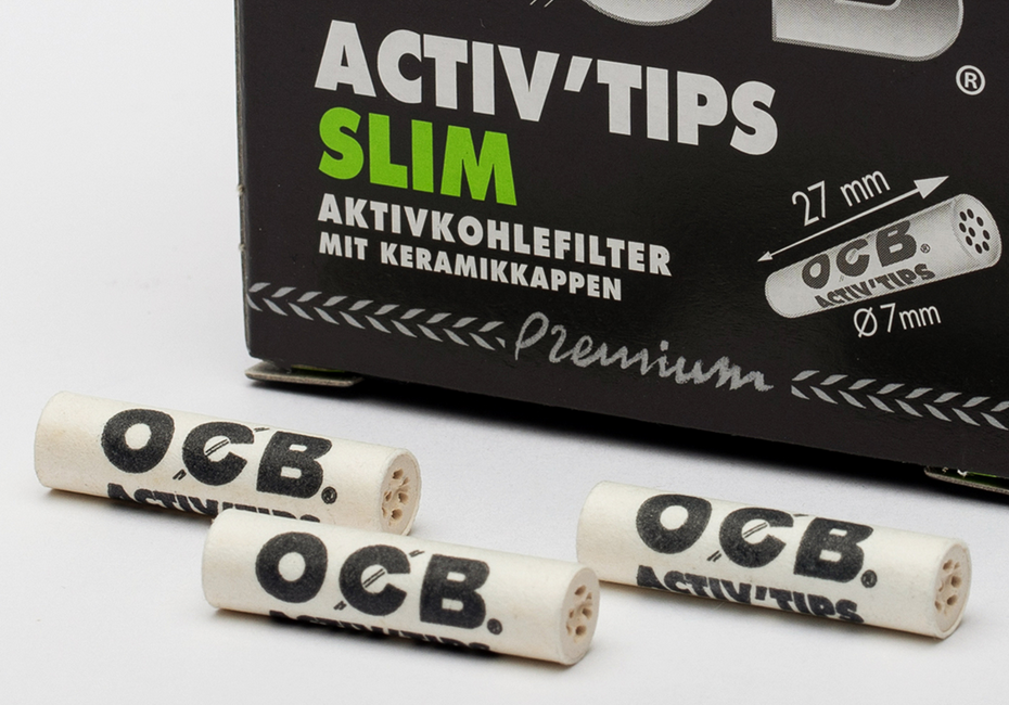 OCB Premium Activ'Tips Slim, Schwarz, 7mm  a 10 Stk.| 20 Boxen
